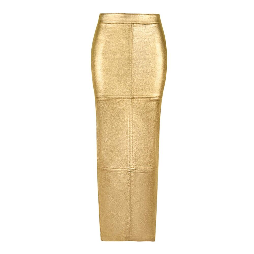 9462 Long Skirts Trendy High Waisted A Line Business Casual Leather Maxi
